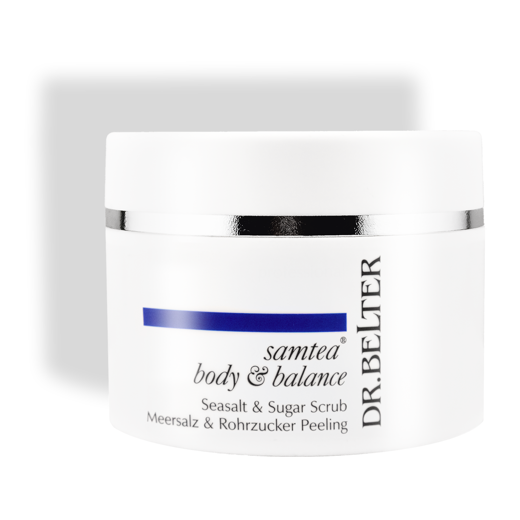 Meersalz & Rohrzucker Peeling Dr.Belter Cosmetic samtea 613 mit Schatten auf transparentem Hintergrund 2250 x 2250